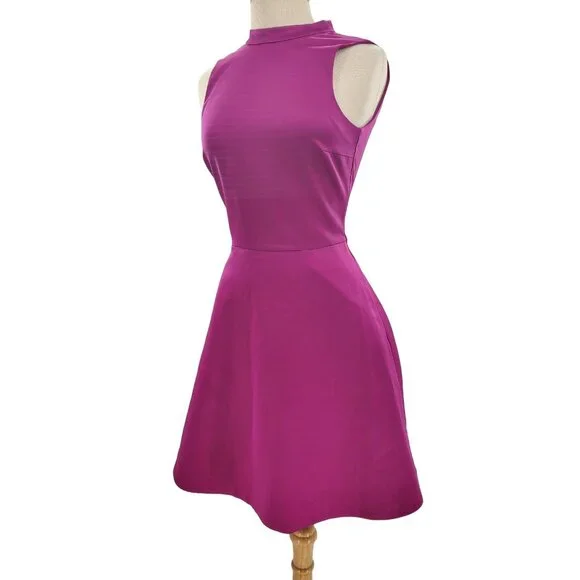 H&M 4 Satin Dress A-line Sleeveless High Neckline Zip-up Party Mini Pocket Pink - Picture 9 of 13